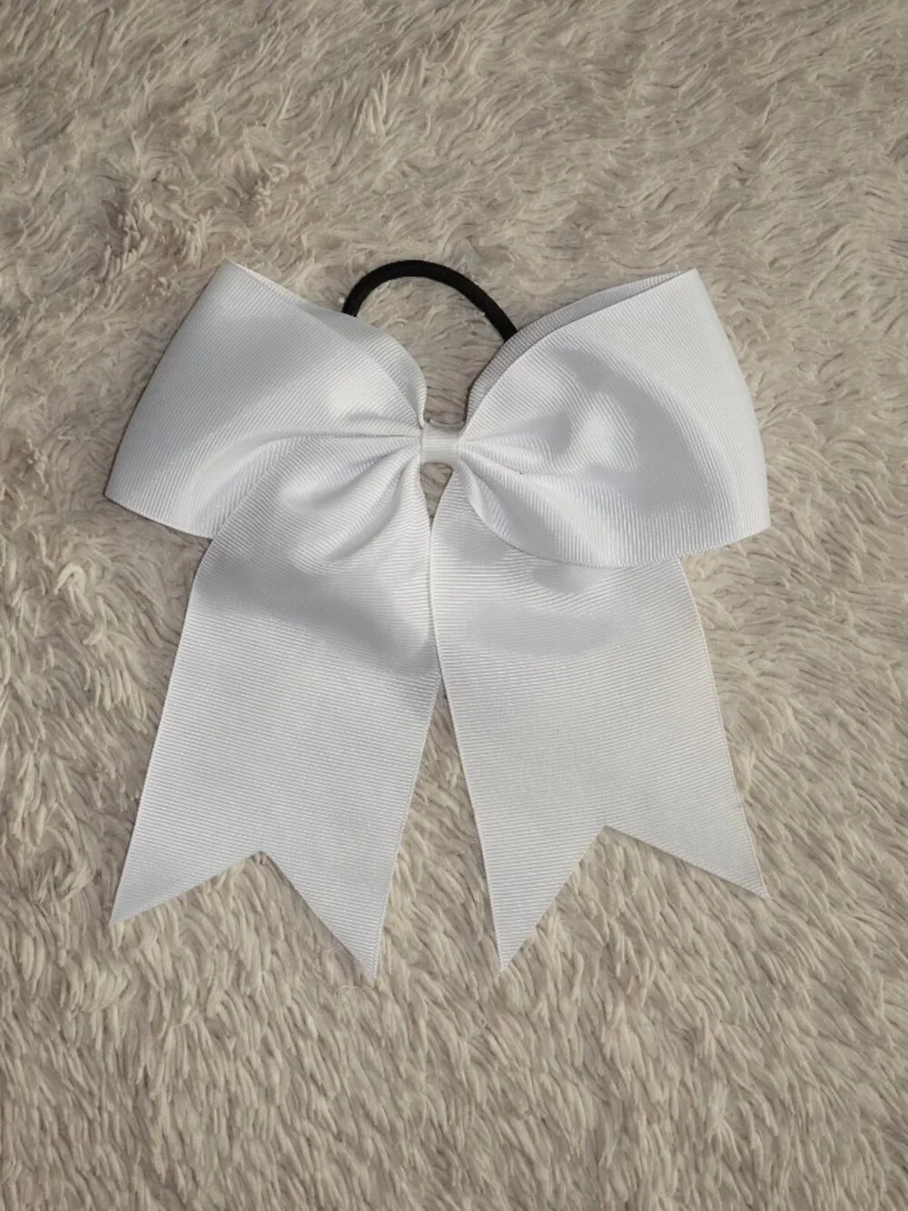 Girls White Hair Bow for Cheer or Dance with Elastic Tie Band, NWOT
